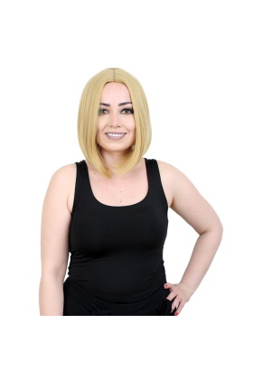 Kahkülsüz Düz Kısa Fiber Sentetik Peruk - Sarı