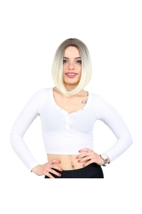 Kahkülsüz Düz Kısa Fiber Sentetik Peruk - Küllü Açık Kahve / Platin Ombreli