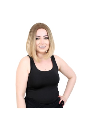 Kahkülsüz Düz Kısa Fiber Sentetik Peruk - Kumral / Balköpüğü Ombreli