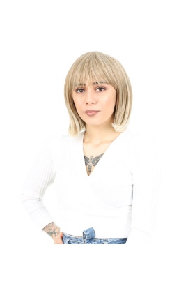 Küt Kahküllü Fiber Sentetik Peruk - Karamel / Platin Röfleli