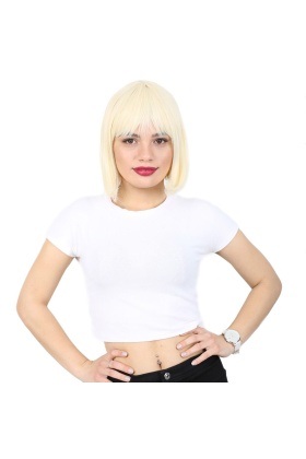 Küt Kahküllü Fiber Sentetik Peruk - Açık Platin