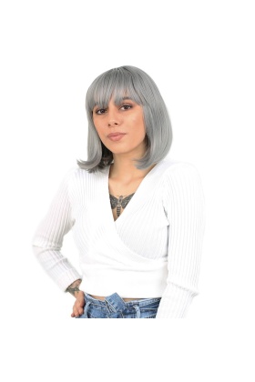 Küt Kahküllü Fiber Sentetik Peruk - Gri