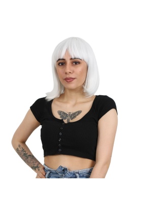 Küt Kahküllü Fiber Sentetik Peruk - Beyaz