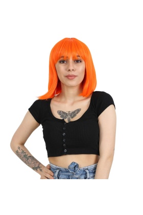 Küt Kahküllü Fiber Sentetik Peruk - Turuncu