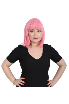 Küt Kahküllü Fiber Sentetik Peruk - Şeker Pembe