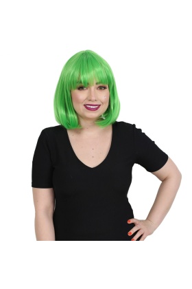 Küt Kahküllü Fiber Sentetik Peruk - Neon Yeşil