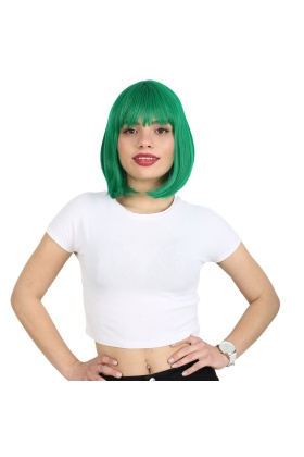 Küt Kahküllü Fiber Sentetik Peruk - Koyu Yeşil