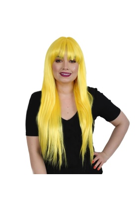 Uzun Kahküllü Fiber Sentetik Peruk - Sarı