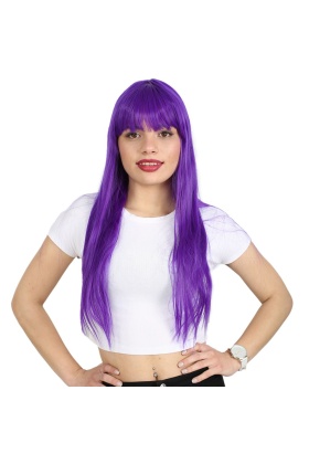 Uzun Kahküllü Fiber Sentetik Peruk - Mor