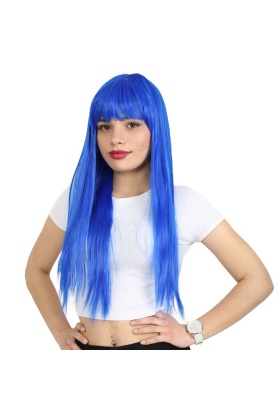 Uzun Kahküllü Fiber Sentetik Peruk - Koyu Mavi