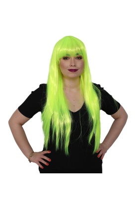 Uzun Kahküllü Fiber Sentetik Peruk - Neon Sarı