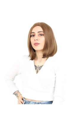 Fiber Sentetik Peruk Perçemsiz Kısa Düz - Kumral