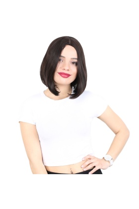 Fiber Sentetik Peruk Perçemsiz Kısa Düz - Kahverengi