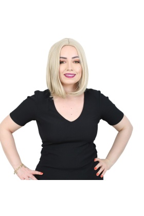 Fiber Sentetik Peruk Perçemsiz Kısa Düz - Balköpüğü / Platin Röfleli