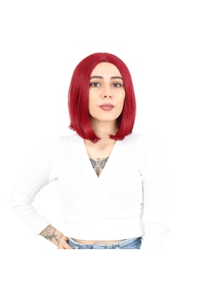 Fiber Sentetik Peruk Perçemsiz Kısa Düz - Kızıl