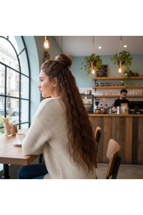 Fiber Sentetik Kabarık Dalgalı 8 Parça Çıt Çıt - Kahve Karamel