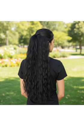 Fiber Sentetik Kabarık Dalgalı Yarım Ay + 2 Yan Çıt Çıt - Siyah