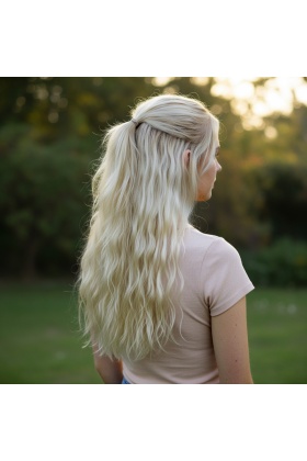 Fiber Sentetik Kabarık Dalgalı Yarım Ay + 2 Yan Çıt Çıt - Açık Platin