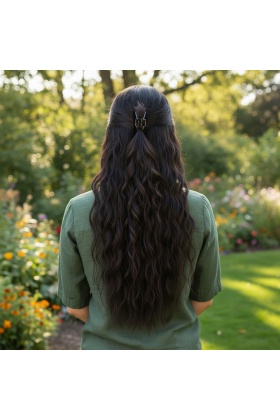 Fiber Sentetik Kabarık Dalgalı Yarım Ay + 2 Yan Çıt Çıt - Kahverengi