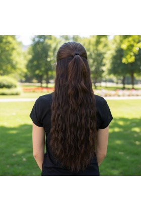 Fiber Sentetik Kabarık Dalgalı Yarım Ay + 2 Yan Çıt Çıt - Koyu Kahve