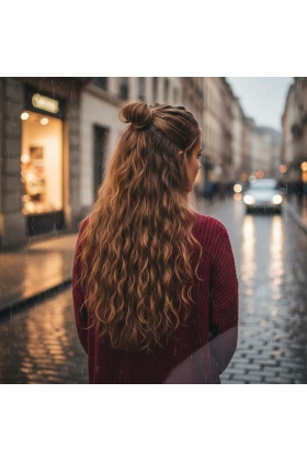 Fiber Sentetik Kabarık Dalgalı Yarım Ay + 2 Yan Çıt Çıt - Kumral