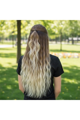 Fiber Sentetik Kabarık Dalgalı Yarım Ay + 2 Yan Çıt Çıt - Kumral Platin Ombreli