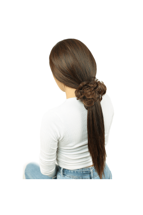 Saçlı Lastikli Topuz Toka - Karamel