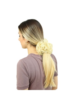 Yoğun Saçlı Lastikli Topuz Toka - Platin