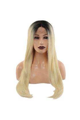 Fiber Sentetik Düz Uzun Tül Peruk - Siyah Platin Uzun Ombreli