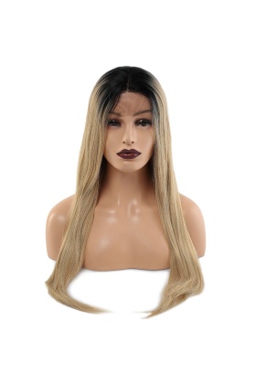 Fiber Sentetik Düz Uzun Tül Peruk - Siyah Balköpüğü Ombreli