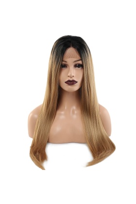 Fiber Sentetik Düz Uzun Tül Peruk - Siyah Karamel Uzun Ombreli