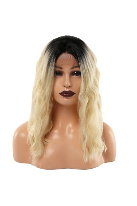 Fiber Sentetik Dalgalı Kısa Tül Peruk - Kahve Platin Ombreli