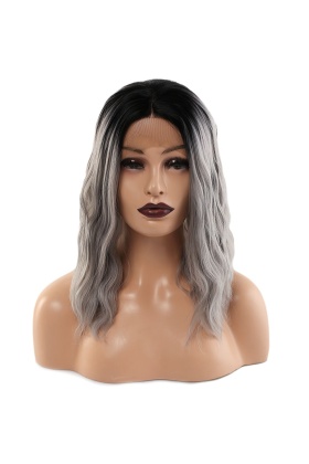 Fiber Sentetik Dalgalı Kısa Tül Peruk - Siyah Gri Ombreli