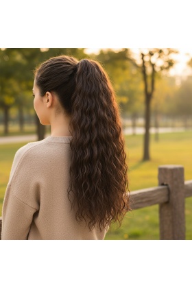 Bağlamalı Kabarık Dalgalı At Kuyruğu - Kahve Karamel