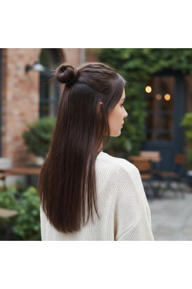 Fiber Sentetik Düz Yarım Ay + 2 Yan Çıt Çıt - Koyu Kahve