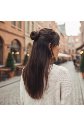 Fiber Sentetik Düz Yarım Ay + 2 Yan Çıt Çıt - Kahverengi