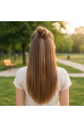 Fiber Sentetik Düz Yarım Ay + 2 Yan Çıt Çıt - Kumral