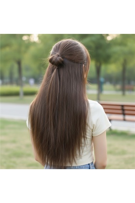 Fiber Sentetik Düz Yarım Ay + 2 Yan Çıt Çıt - Açık Kahve