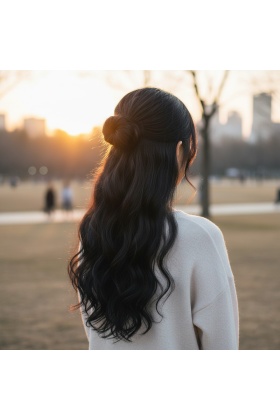 Fiber Sentetik Dalgalı Yarım Ay + 2 Yan Çıt Çıt - Siyah