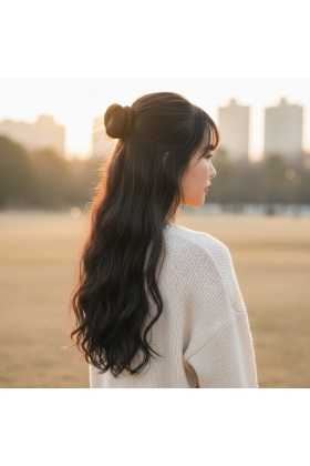 Fiber Sentetik Dalgalı Yarım Ay + 2 Yan Çıt Çıt - Kahverengi