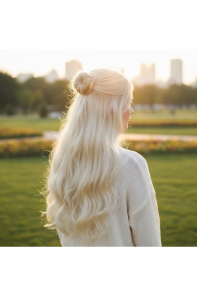 Fiber Sentetik Dalgalı Yarım Ay + 2 Yan Çıt Çıt - Platin