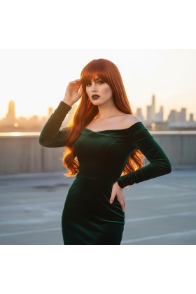 Kahküllü Uzun Dalgalı Fiber Sentetik Peruk - Bakır