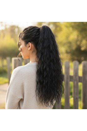 Bağlamalı Kabarık Dalgalı At Kuyruğu - Siyah