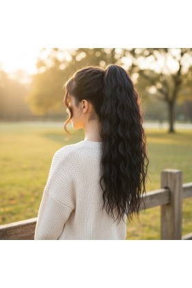 Bağlamalı Kabarık Dalgalı At Kuyruğu - Kahverengi