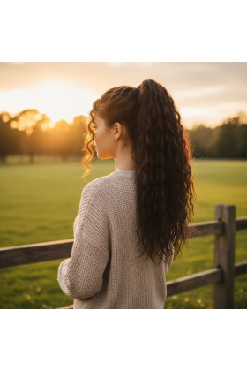 Bağlamalı Kabarık Dalgalı At Kuyruğu - Açık Kahve