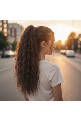 Tokalı Kabarık Dalgalı At Kuyruğu - Kahve Karamel