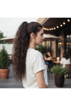 Tokalı Kabarık Dalgalı At Kuyruğu - Açık Kahve