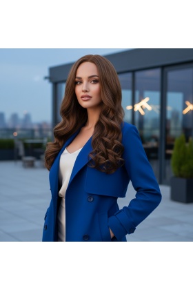 Dalgalı Perçemsiz Uzun Fiber Sentetik Peruk - Koyu Kumral