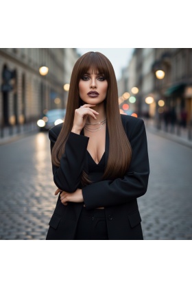 Düz Perçemli Uzun Fiber Sentetik Peruk - Kumral