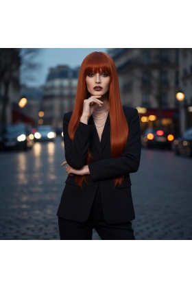 Düz Perçemli Uzun Fiber Sentetik Peruk - Bakır